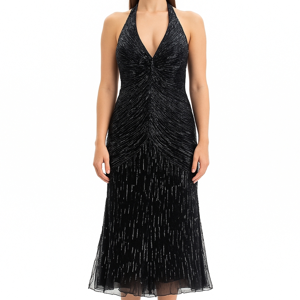 MARINA Black Sequin Backless Dress Women's Size 12